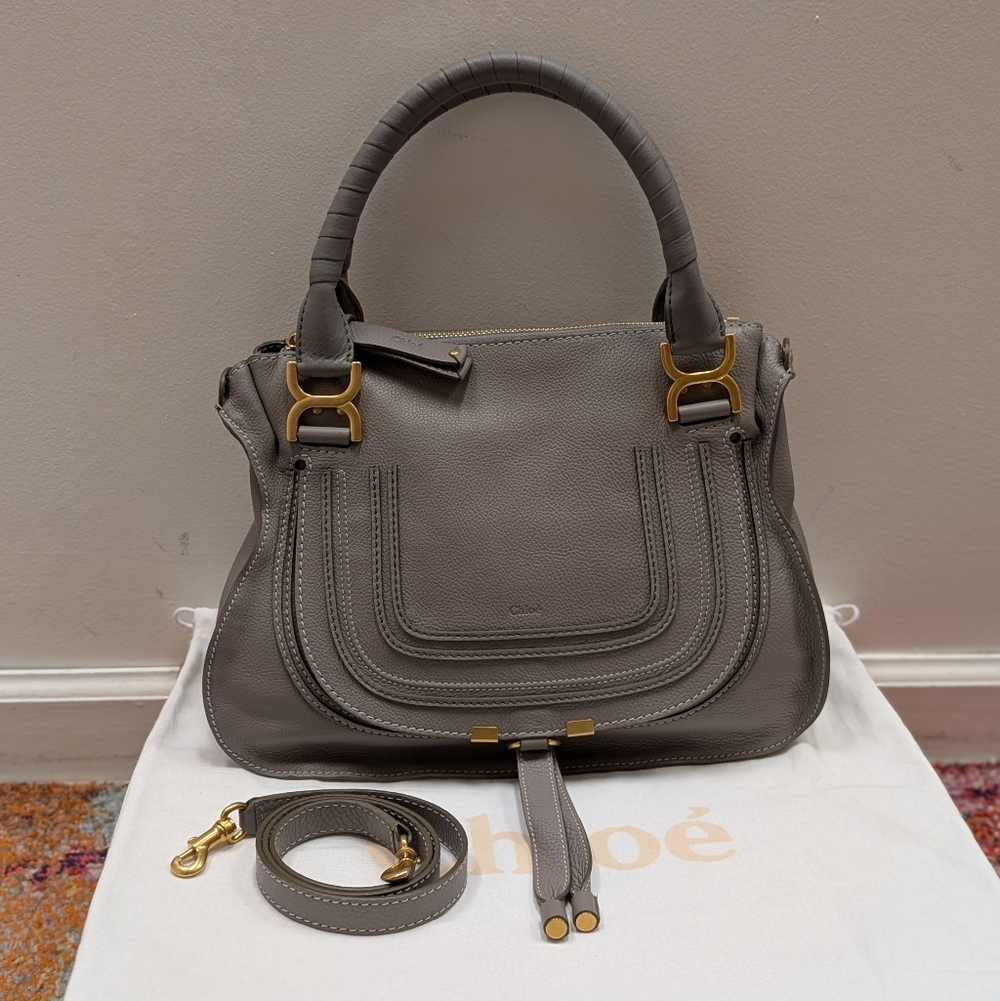 ⚡SOLD⚡NWT Chloé Marcie Satchel Bag in Cashmere Grey Grain Leather